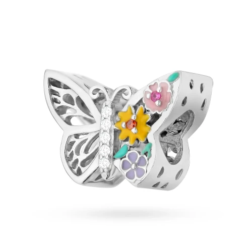 Srebrna zawieszka ażurowy motyl kolorowe kwiatki Charms Z697-925-S marko