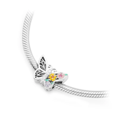 Srebrna zawieszka ażurowy motyl kolorowe kwiatki Charms Z697-925-S marko