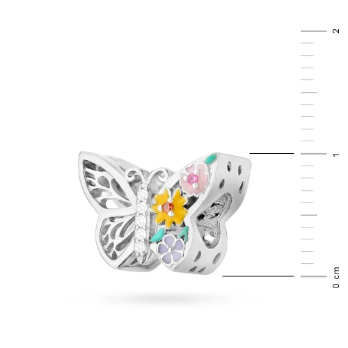 Srebrna zawieszka ażurowy motyl kolorowe  kwiatki Charms