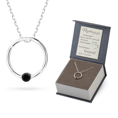 Srebrny komplet zawieszka wisiorek ring kółko czarna cyrkonia Z091-925-CZS-L028 marko