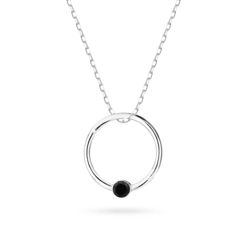Srebrny komplet zawieszka wisiorek ring kółko czarna cyrkonia Z091-925-CZS-L028 marko