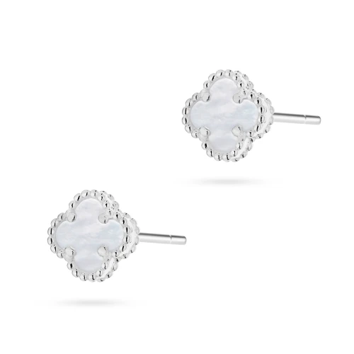 Srebrne kolczyki koniczynki z białą masą Kleur K1168-925-BS marko