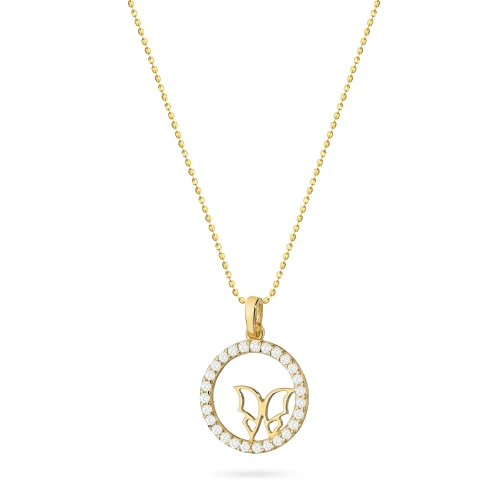 Złoty komplet wisiorek motyl w kole z cyrkoniami Z239-585-B-L046 marko