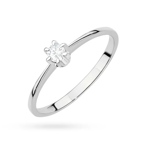 Klasyczny złoty pierścionek z diamentem  laboratoryjnym 0,10ct białe złoto Lab Diamonds
