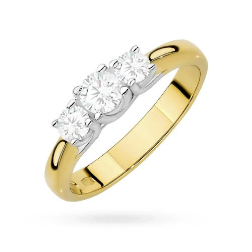 Pierścionek z trzema kamieniami diamenty laboratoryjne żółte złoto Lab Diamonds
