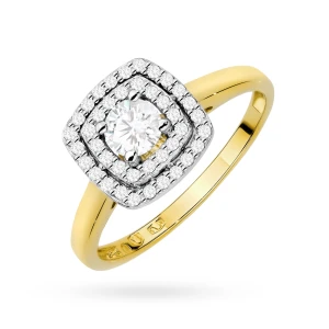 Okazały pierścionek z diamentami laboratoryjnymi kwadratowy żółte złoto Lab Diamonds