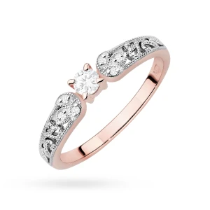 Ażurowy złoty pierścionek diamenty  laboratoryjne różowe złoto Lab Diamonds