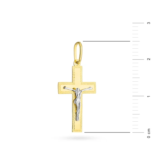 Złoty krzyżyk z diamentowaniem Jezus Chrystus dwukolorowe złoto
