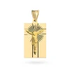 Złoty prostokątny medalik diamentowany z wizerunkiem Jezusa Chrystusa ukrzyżowanego