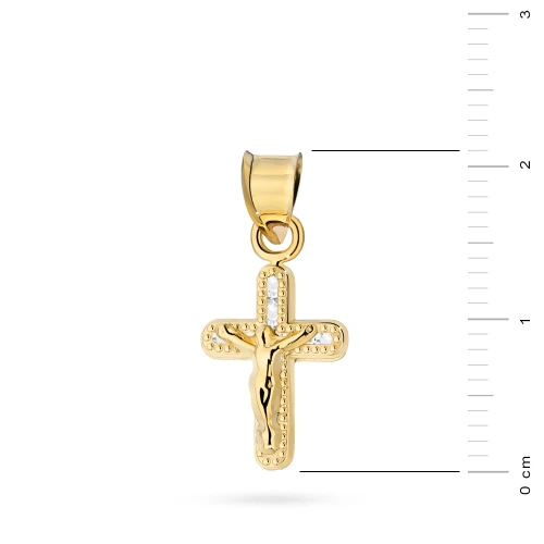 Złoty krzyżyk zdobiony z cyrkoniami Jezus Chrystus D118-585 marko