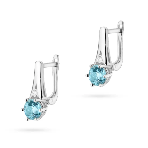 Złote kolczyki na zapięciu angielskim  Topaz Swiss 2 x 0,50ct i brylanty białe złoto