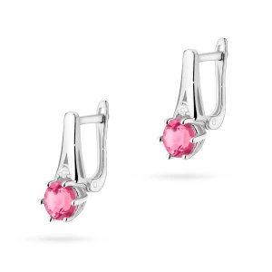Złote kolczyki na zapięciu angielskim  Różowy Topaz 2 x 0,60ct i brylanty białe złoto