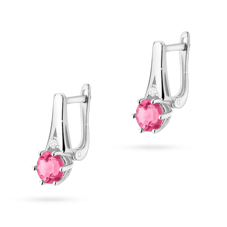 Złote kolczyki na zapięciu angielskim Różowy Topaz 2 x 0,60ct i brylanty białe złoto K0572.B3.TOP.01 marko