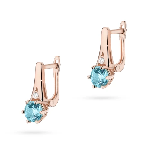 Złote kolczyki na zapięciu angielskim  Topaz Swiss 2 x 0,50ct i brylanty różowe złoto