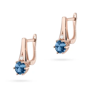 Złote kolczyki na zapięciu angielskim  Topaz London Blue 2 x 0,50ct i brylanty różowe złoto