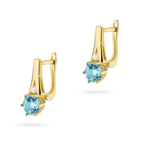 Złote kolczyki na zapięciu angielskim Topaz Swiss 2 x 0,50ct i brylanty żółte złoto