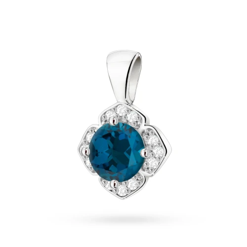 Złota zawieszka w kształcie kwiatka  brylanty i topaz London Blue białe złoto