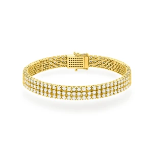 Bransoletka tenisowa z żółtego złota  trzy rzędy diamentów laboratoryjnych Lab Diamonds