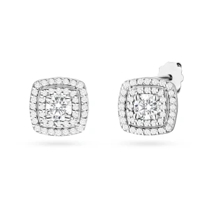 Klasyczne kolczyki kwadraty sztyft  z diamentami laboratoryjnymi białe złoto Lab Diamonds