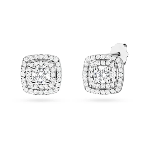 Klasyczne kolczyki kwadraty sztyft  z diamentami laboratoryjnymi białe złoto Lab Diamonds