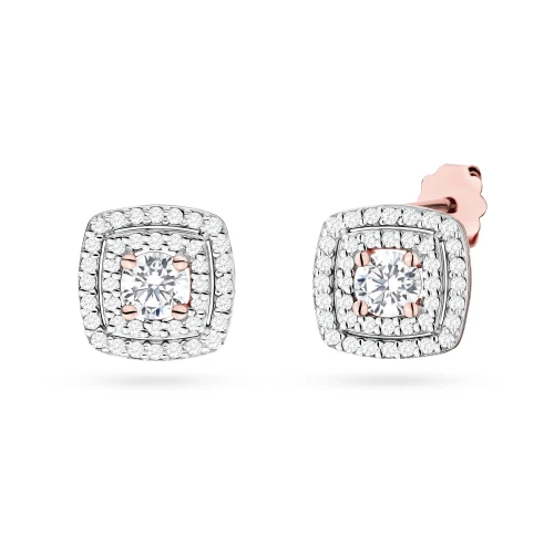 Klasyczne kolczyki kwadraty sztyft  z diamentami laboratoryjnymi różowe złoto Lab Diamonds