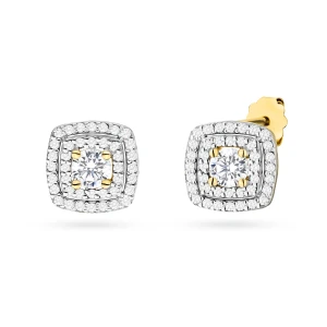 Klasyczne kolczyki kwadraty sztyft  z diamentami laboratoryjnymi żółte złoto Lab Diamonds