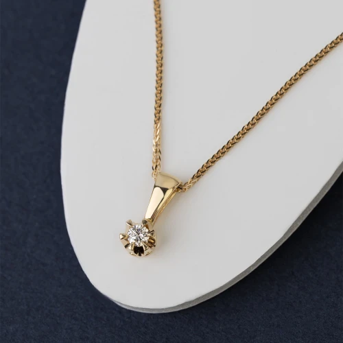 Złota klasyczna zawieszka z diamentem  laboratoryjnym 0,10ct Lab Diamonds