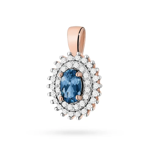 Okazała zawieszka z różowego złota z topazem London Blue i brylantami