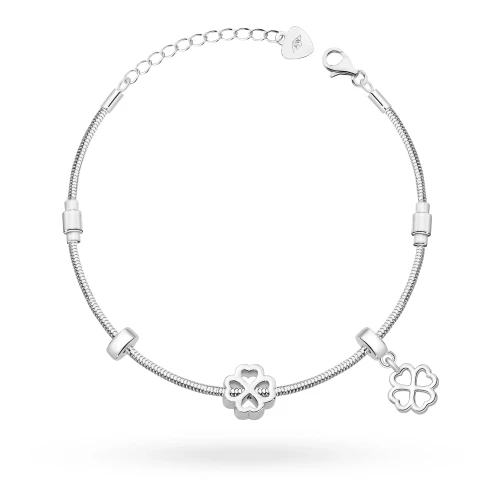 Srebrna bransoletka Charms zawieszki koniczynki B823-925-S