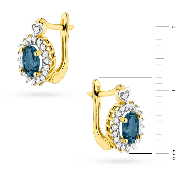 Złote kolczyki z brylantami markiza kwiatek Topaz London Blue żółte złoto K0312.Z3.TOL.01 marko
