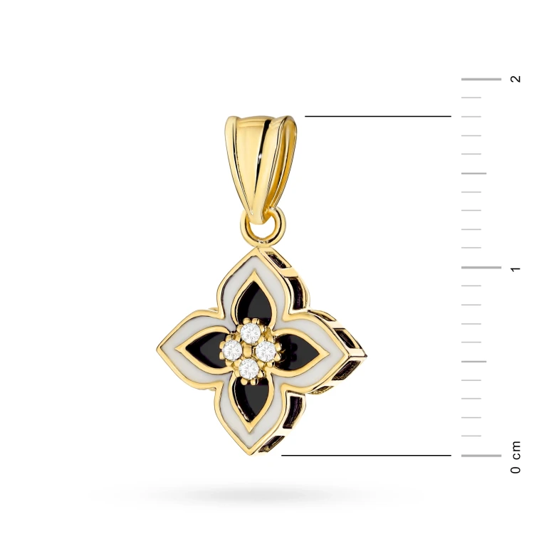 Złota dwustronna zawieszka czarno-biały kwiatek Kleur Z408-585-CZ marko