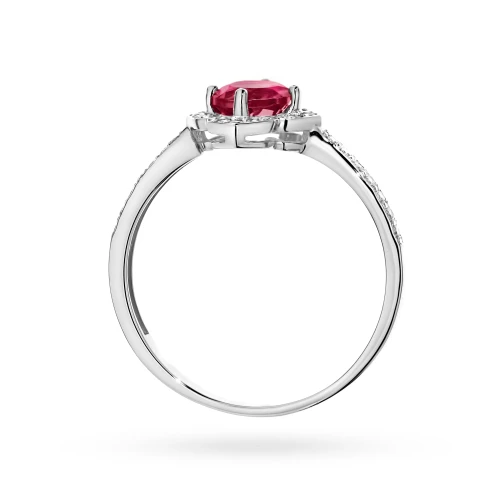 Złoty pierścionek zaręczynowy kwiatek Rubin 0,60ct i brylanty białe złoto Kultowa