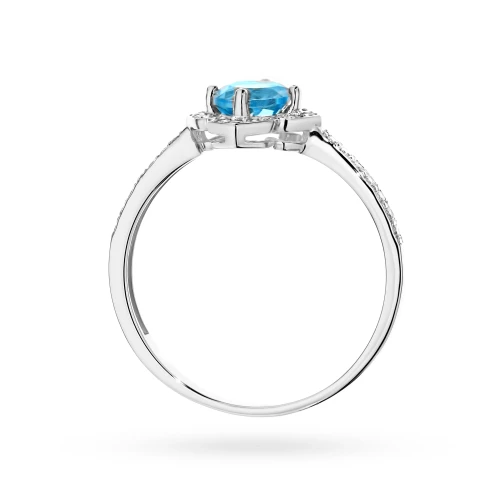 Złoty pierścionek zaręczynowy kwiatek Topaz Swiss 0,50ct i brylanty białe złoto Kultowa