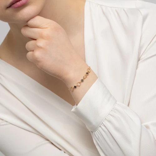 Złota bransoletka kółka ring i czarne koniczynki Kleur B297-585 marko