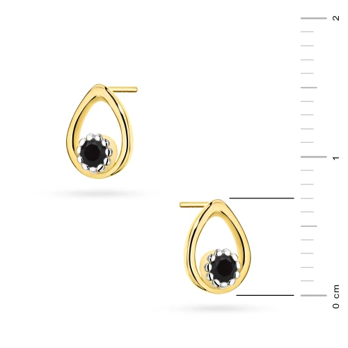 Złote kolczyki łezki z czarną cyrkonią w oprawie Soledo K1853-585-CZ marko