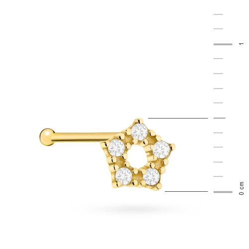 Złoty kolczyk do nosa geometryczny z cyrkonią piercing