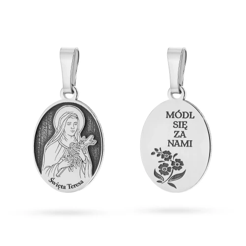 Srebrny żłobiony medalik Święta Teresa D129-925-S marko