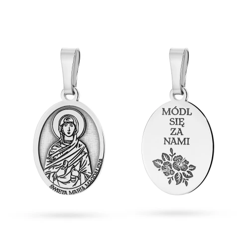 Srebrny żłobiony medalik Święta Maria Magdalena D140-925-S marko