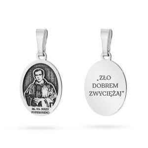 Srebrny żłobiony medalik Błogosławiony    Ksiądz Jerzy Popiełuszko