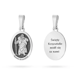 Srebrny żłobiony medalik Święty           Krzysztof