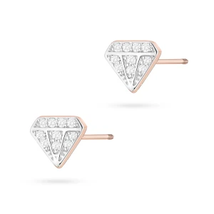 Kolczyki z różowego złota w kształcie brylantów z diamentami sztyft zakręcany labret