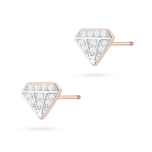 Kolczyki z różowego złota w kształcie brylantów z diamentami sztyft zakręcany labret