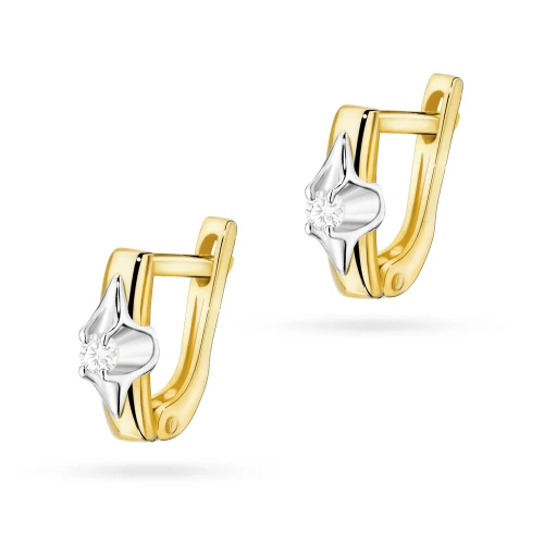 Złote kolczyki z brylantami 0,08ct klasyczne dwukolorowe