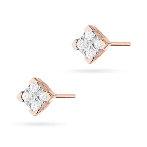 Kolczyki kwadraty z różowego złota        z brylantami 0,16ct Premio