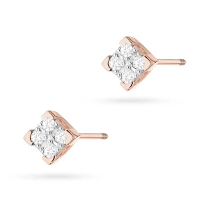 Kolczyki kwadraty z różowego złota z brylantami 0,16ct sztyft zakręcany Premio labret