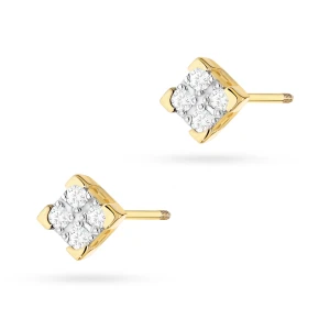 Złote kolczyki kwadraty z brylantami 0,16ct sztyft zakręcany Premio labret