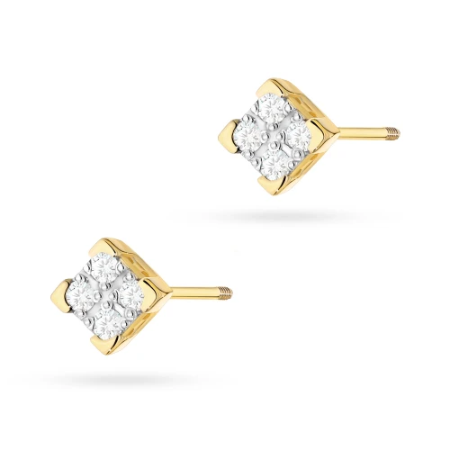 Złote kolczyki kwadraty z brylantami 0,16ct sztyft zakręcany Premio labret