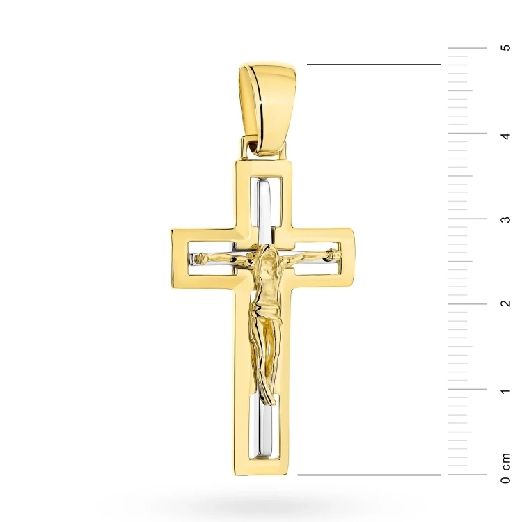 Złoty ażurowy krzyż Jezus Chrystus dwukolorowe złoto KR-GW-091-585 marko