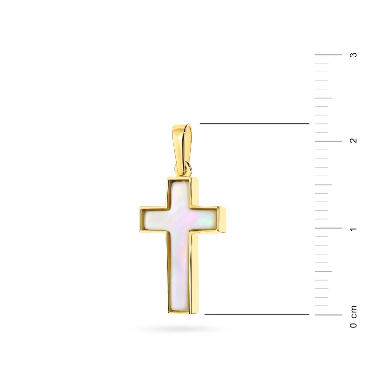 Złoty krzyżyk dwustronny ażurowy masa perłowa D128-585 marko