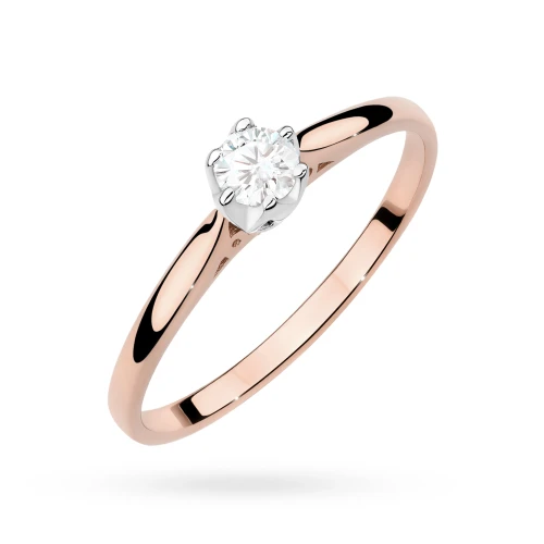 Pierścionek zaręczynowy z różowego złota  diament 0,18ct Klasyka